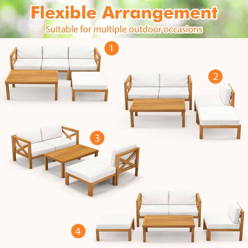 Gymax Set of 5 Conversation Furniture Set w/ 3 Chairs 1 Ottoman & 1