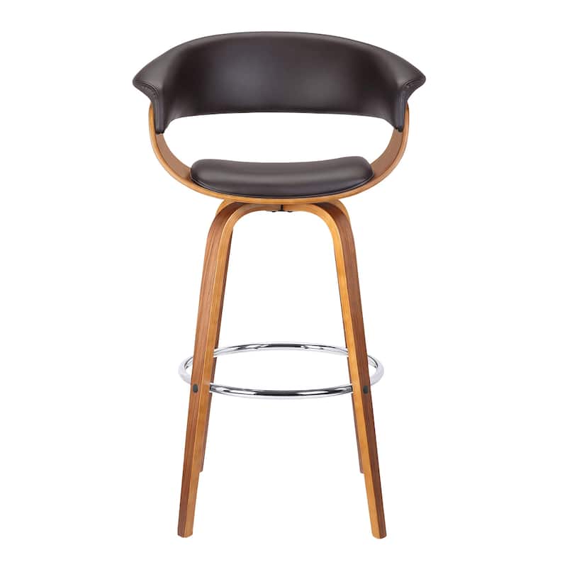 HomeRoots 31" Brown Faux Leather And Solid Wood Swivel Low Back Bar Height Bar Chair