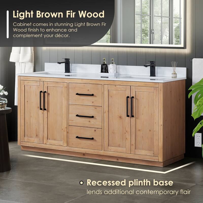 Cicero Single Bathroom Vanity in Light Brown with Grain White Engineered Stone Countertop without Mirror
