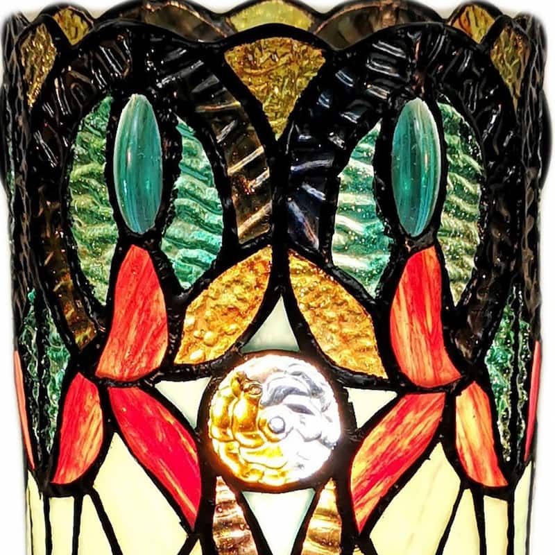 HomeRoots 11" Beige and Orange Mosaic Tile Stained Glass Accent Lamp - 6