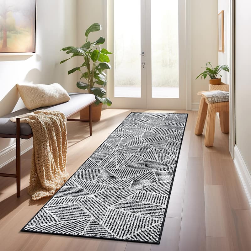 Contemporary Geometric Stripe Area Rug - 2' x 7' - Black