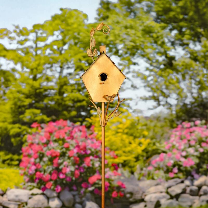 Antique Copper Saran Birdhouse Stake "Sherry" - Iron