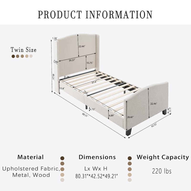 Bed Frame with 49.21"High Back Upholstered Headboard and 27.17" High Footboard