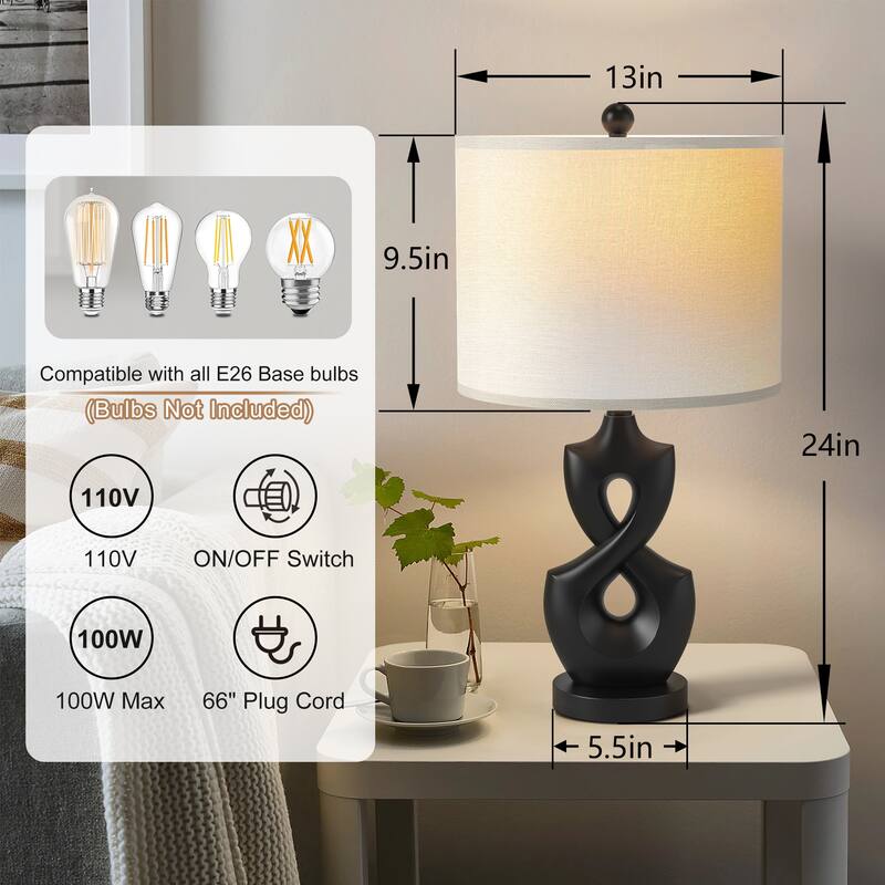 Maxax 24.5" Resin USB Bedside Table Lamp(set of 2)