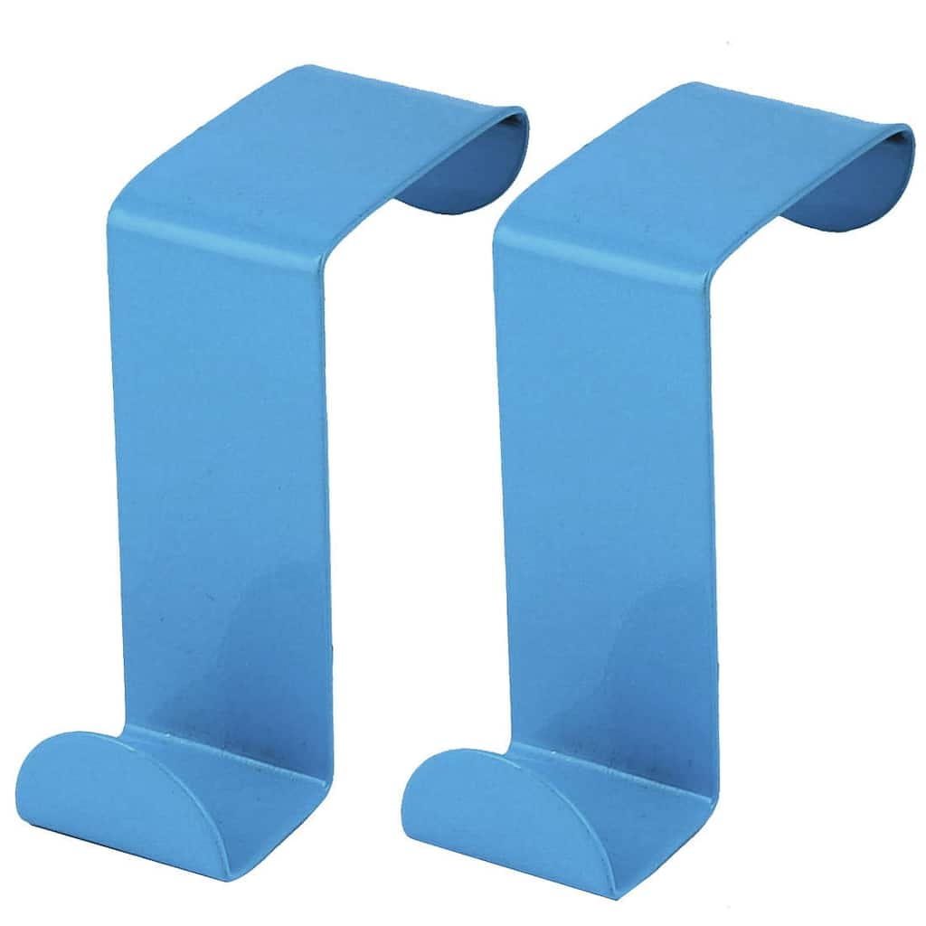 Metal Z Shaped Over Door Hooks Clothes Towel Hanger Holder Blue 2 Pcs