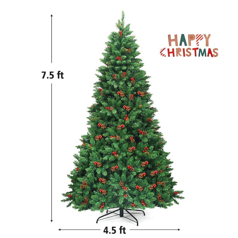 Gymax 7.5FT Pre-Lit Christmas Tree Hinged Artificial Tree Decoration - See Details