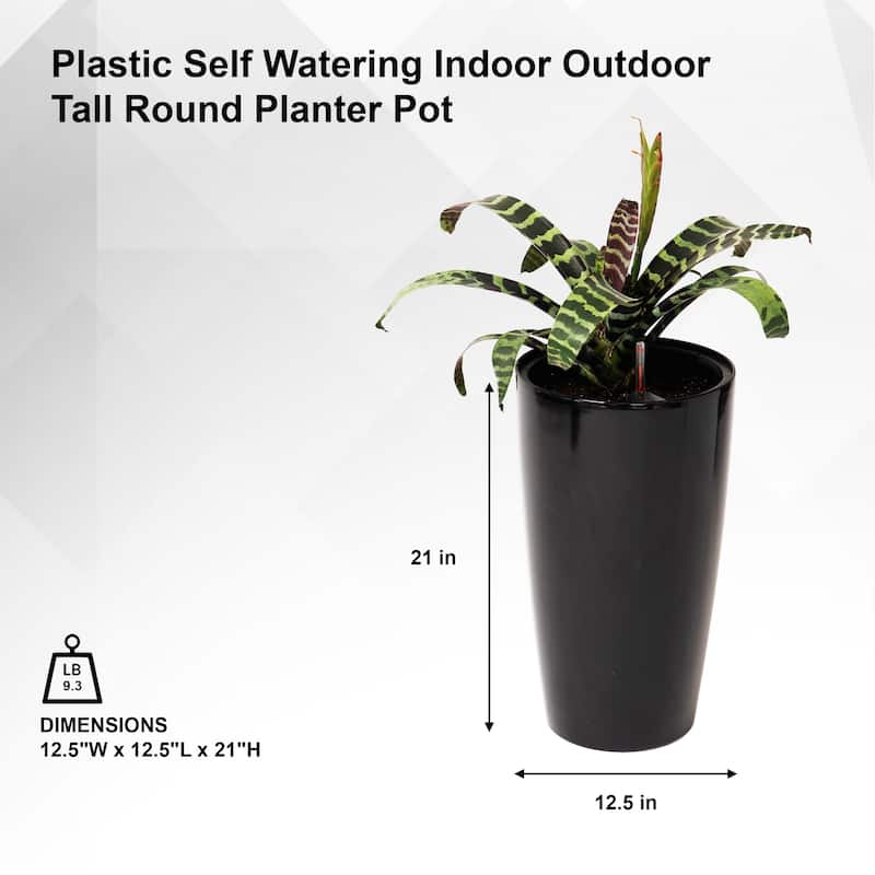 XBrand 21" H Plastic Self Watering Indoor Outdoor Tall Round Planter Pot w/ Glossy Finish