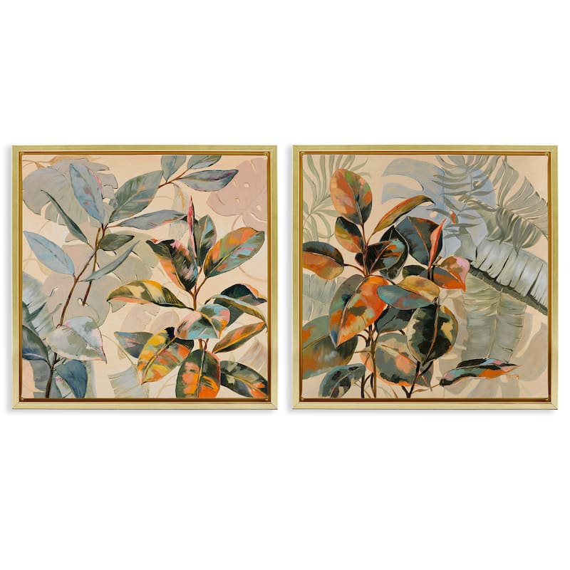 Stupell Neutral Tropical Organics Framed Floater Canvas Wall Art Design By Dusza (Set of 2) - 18 x 18 - Gold