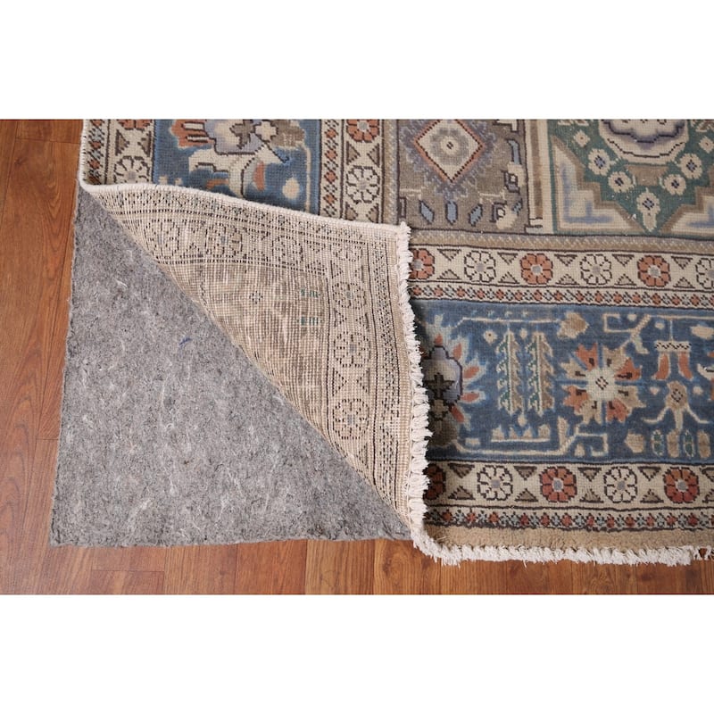 Blue Geometric Tabriz Persian Vintage Rug Hand-Knotted Wool Carpet - 9'6" x 13'1"
