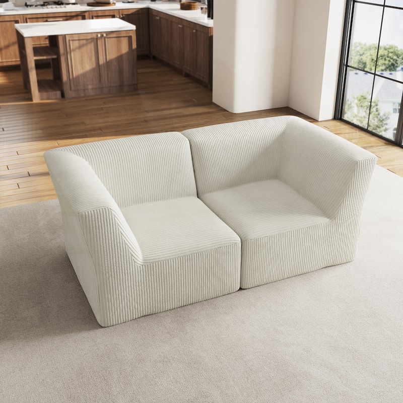 71" W Corduroy Fully Sponge Molded Couch Modular Sectional Sofa