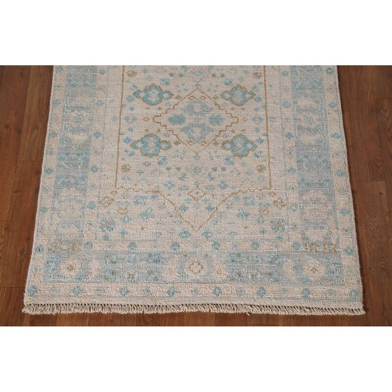Turkish Oushak Vegetable Dye Accent Rug Handmade Wool Carpet - 2'11"x 3'11"