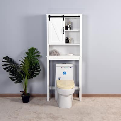 Over the Toilet Storage Cabinet with Adjustable Shelves and A Barn Door