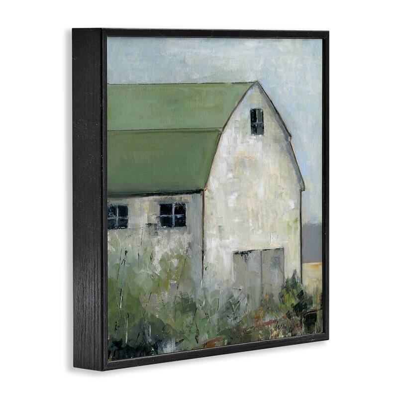 Stupell Barn View with Green Roof Framed Giclee Art Design By Sally Swatland