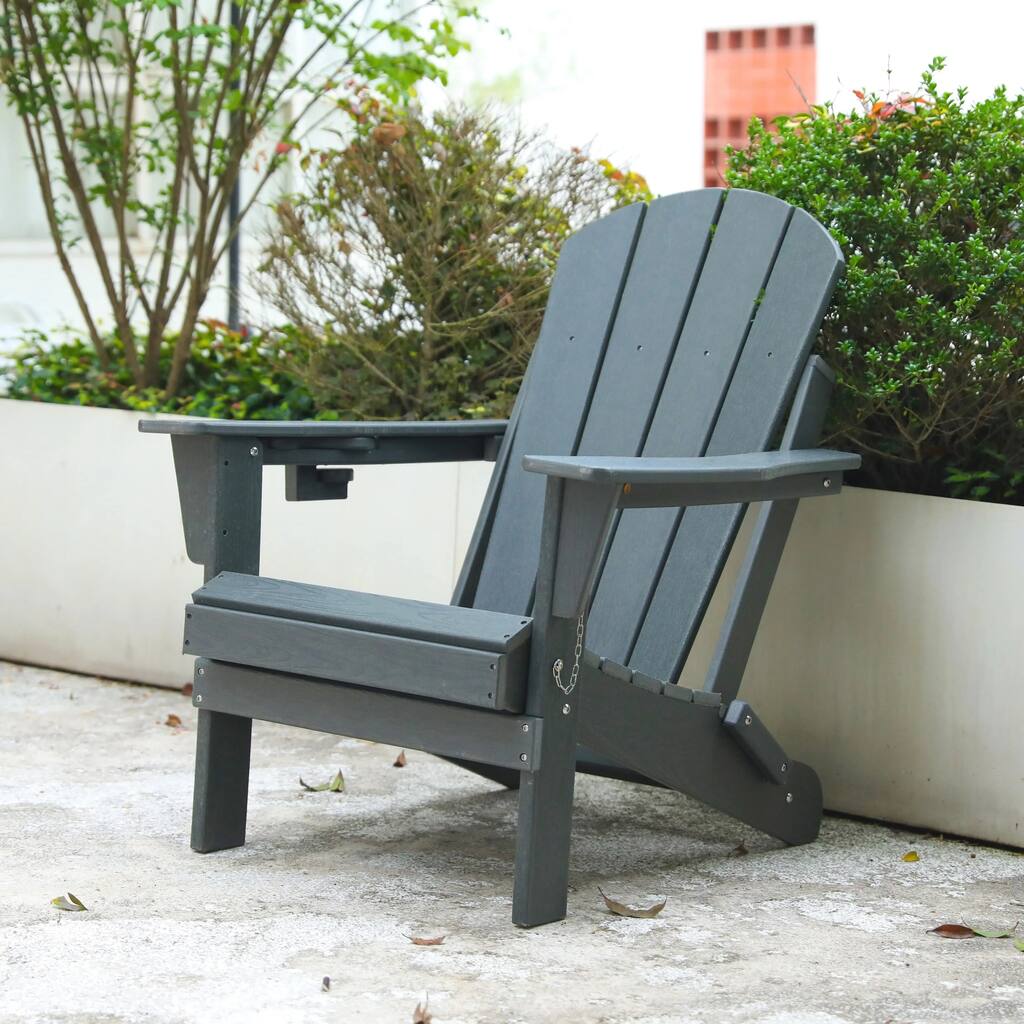 HDPE Folding Adirondack Chair with Dual Cup Holder Set of 2