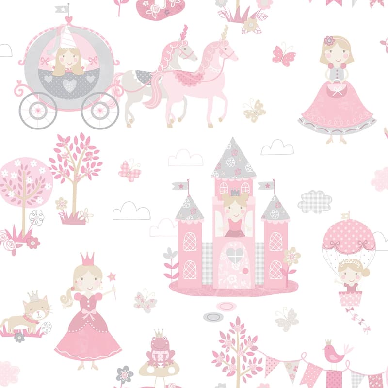Galerie Wallcoverings Tiny Tots 2 Fairytale Princess Non-woven Matte Wallpaper Roll - 33 feet x 21 inches - Pinks/Grey