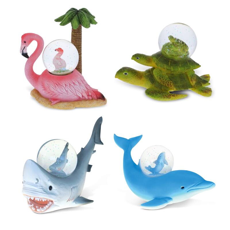 CoTa Global Shark, Dolphin, Flamingo, Sea Turtle Snow Globe Set of 4 - 45mm
