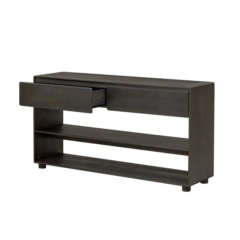 Vintage Entry Table with Drawers and Shelves