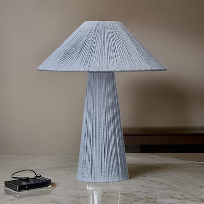 Liya 18 Inch Table Lamp, Cone Shade and Tapered Base, Textured Blue Finish