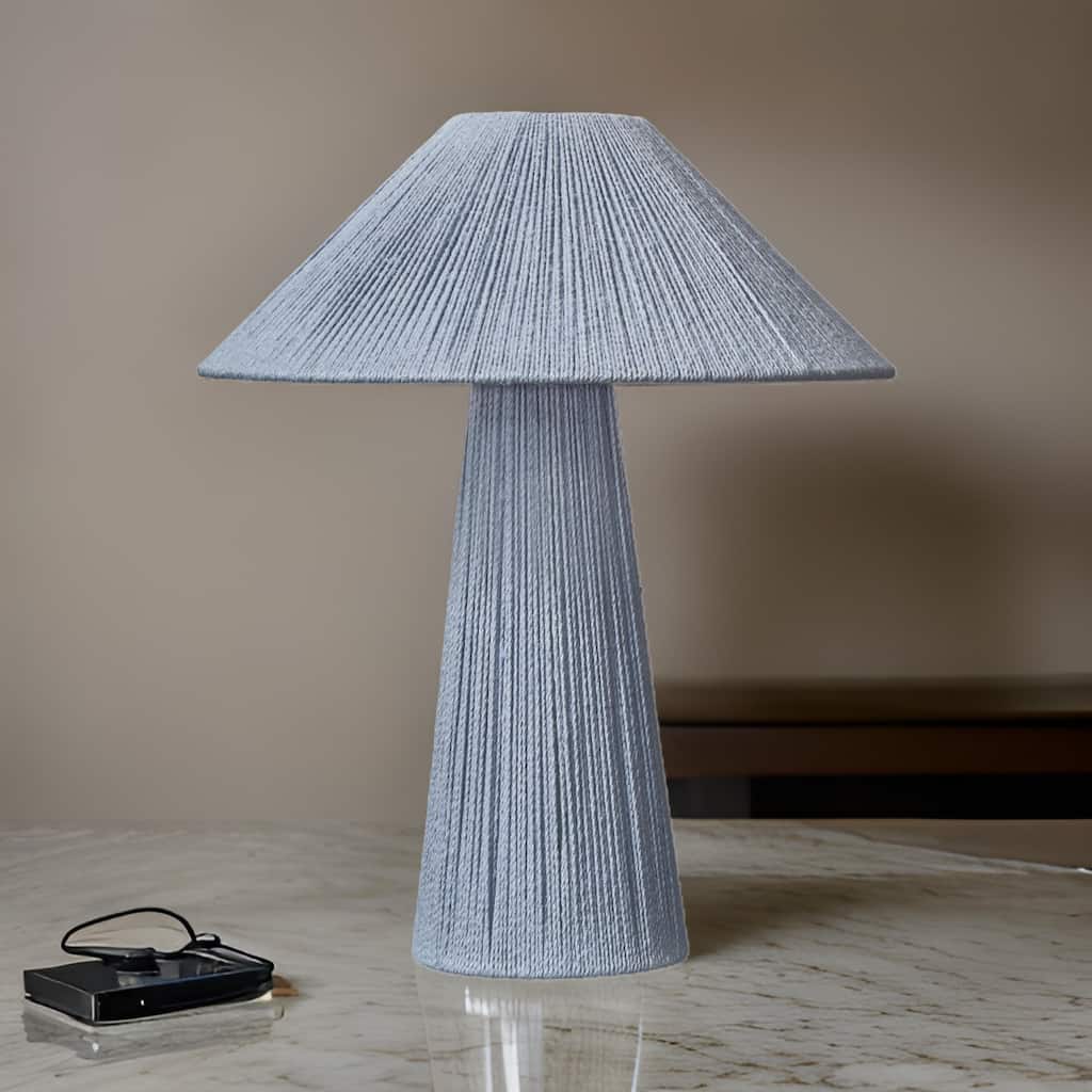 Liya 18 Inch Table Lamp, Cone Shade and Tapered Base, Textured Blue Finish