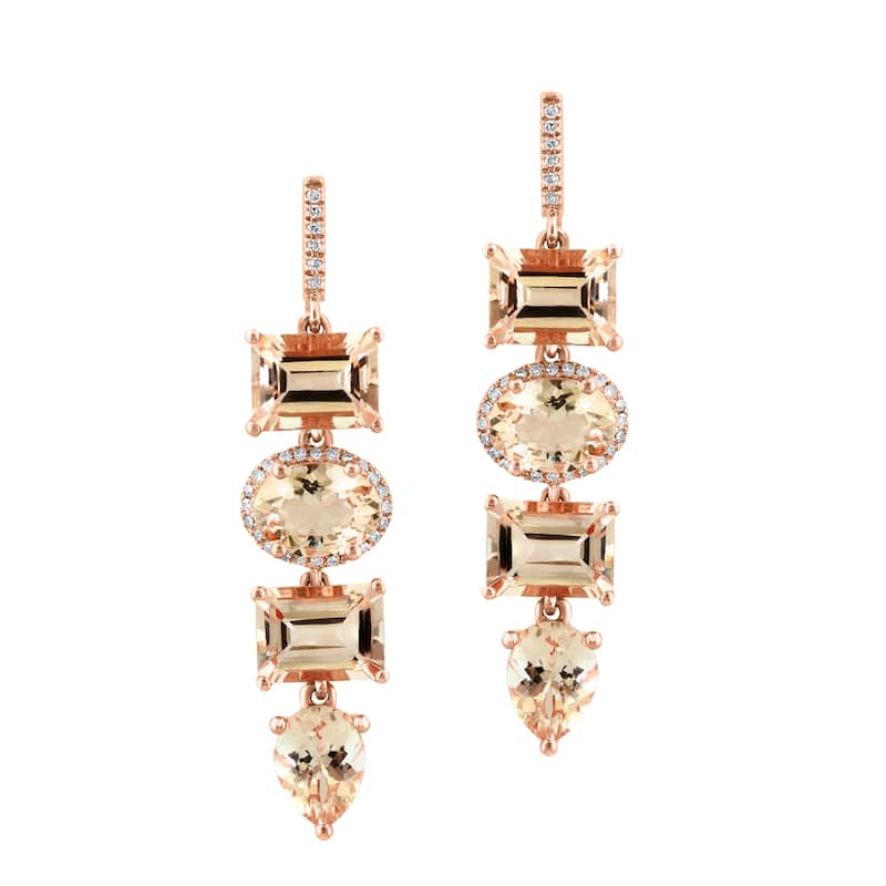 EFFY 14K Rose Gold Diamond Morganite Drop Earrings