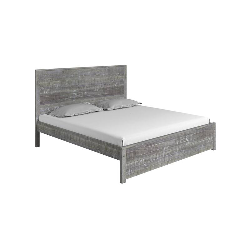 Queen Size Wood Bed Frame - Rustic Recluse Solid Pine Bed - Misty Grey Finish