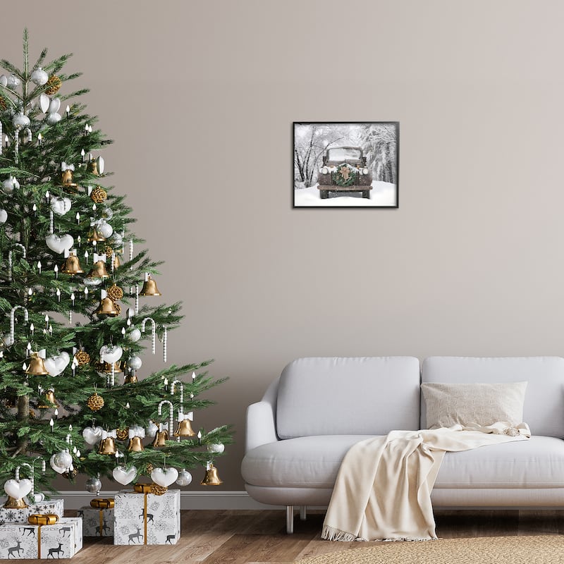 Stupell Wreathed Truck in Snow Framed Giclee Art Design By Lori Deiter
