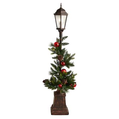 5' Holiday Decorated Lamp Post with Artificial Christmas Greenery - Green - 60