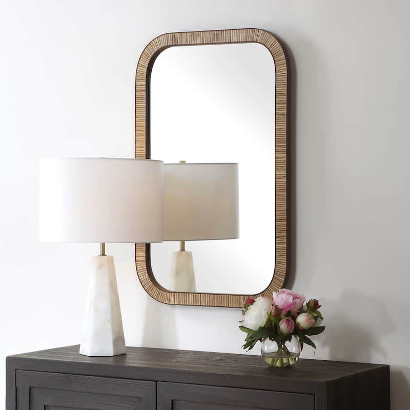 Copper Grove Natural Rattan Look Aluminum Rounded Rectangle Mirror