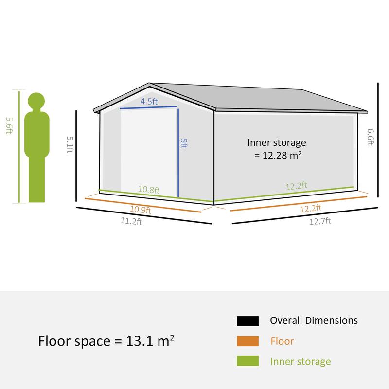 Outsunny 11' x 12.6' Outdoor Storage Shed Organizer, Garden Tool house with Floor Foundation, 4 Vents and 2 Easy Sliding Doors