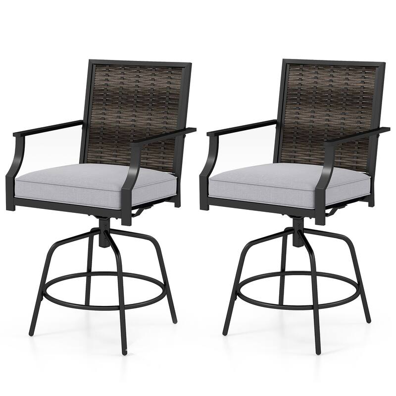 Outdoor Wicker Swivel Bar Stools Set of 2 Patio Chairs with Cushions - 25" x 24" x 45"