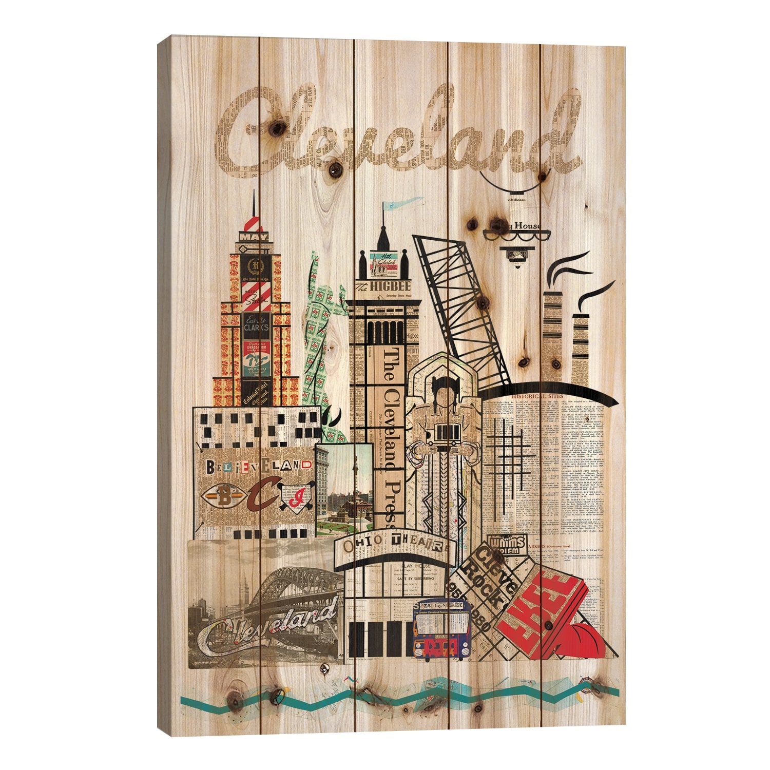 Cleveland Skyline Print On Wood by Paper Cutz - Multi-Color