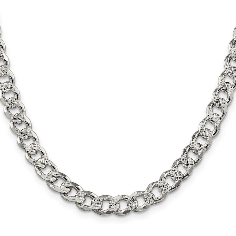 Curata 925 Sterling Silver 7.5mm Pave Curb Chain Necklace for Men