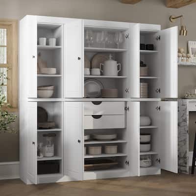 100% Solid Wood Kitchen China Pantry Buffet with Glass or Solid Wood Doors and 2-Drawer Kit by Palace Imports - 65" x 71.5"