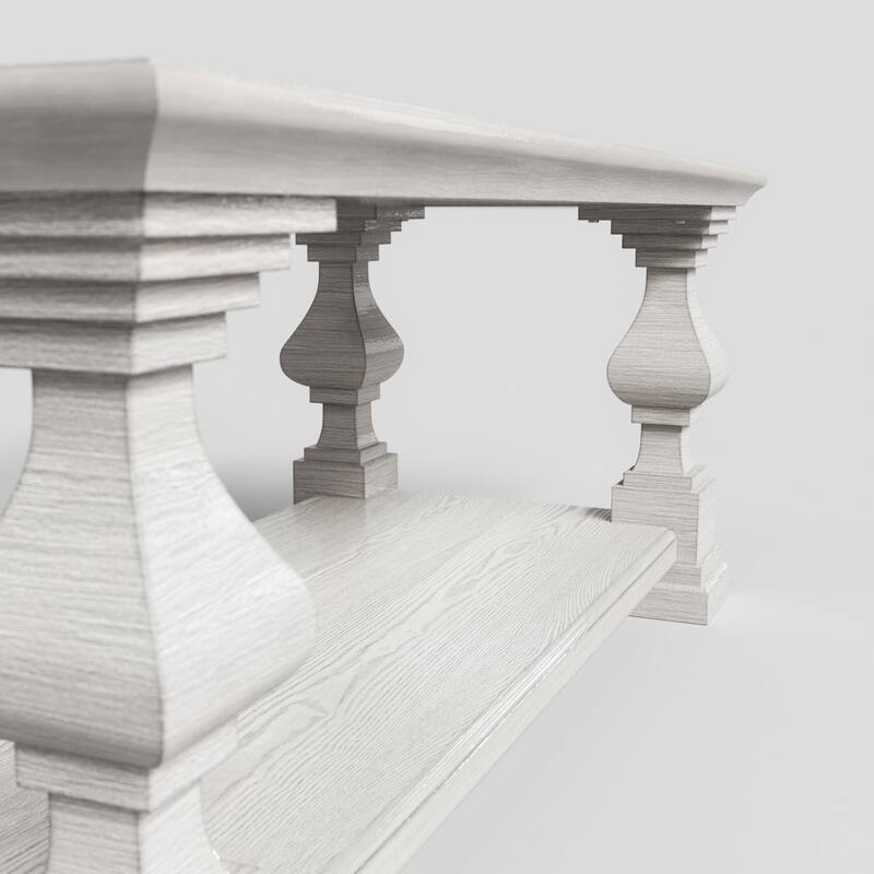 Solid Wood Coffee Table with Storage Shelf, White Washed Rustic Living Room Center Table