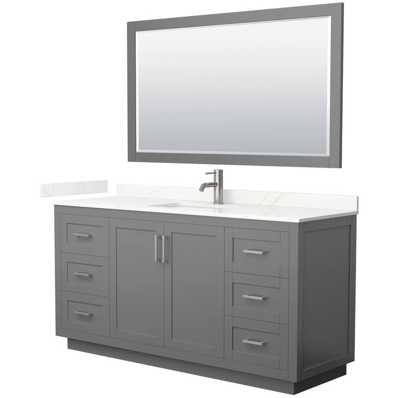 Wyndham Collection WCF292966S-QTZ-UNSM58 Miranda 66" Free Standing - Dark Gray / Giotto Quartz Top / Brushed Nickel