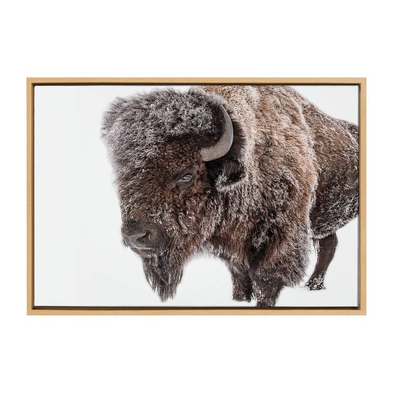 Kate and Laurel Sylvie Bison in Snow Framed Canvas by Amy Peterson Art Studio