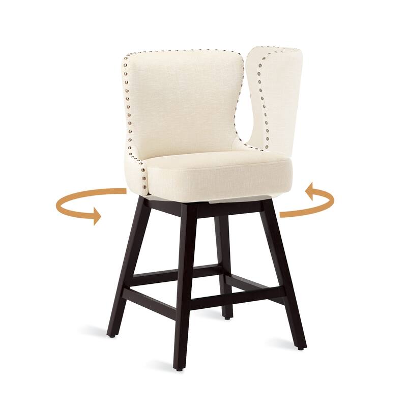26 in. Modern Faux Leather and Fabric Upholstered Swivel Bar Stool with Wood Frame for Island and Home Bar - 20"W x 20"D x 39"H