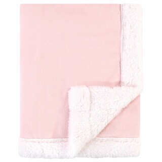 Hudson Baby Infant Girl Plush Blanket with Faux Shearling Back, Light Pink White, One Size - Light Pink White - One Size