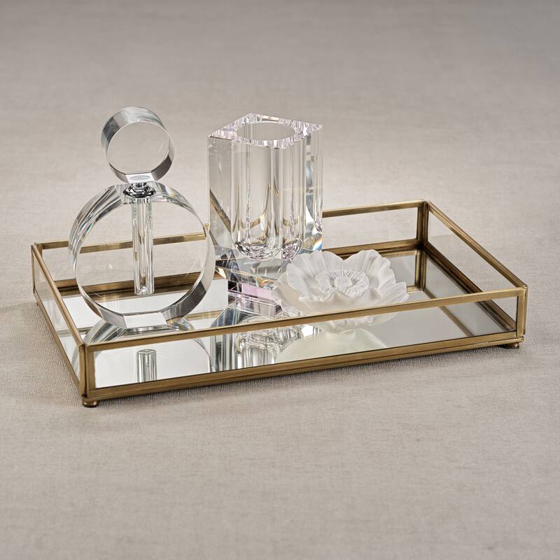 Cava Metal-Edged Mirrored Glass Vanity Tray