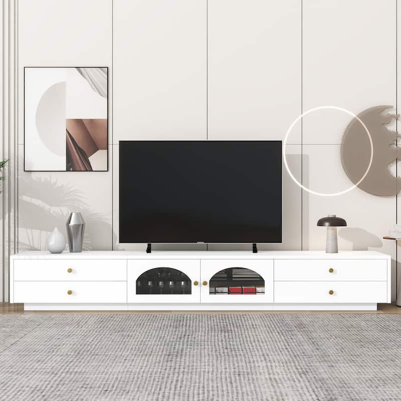 Modern Luxury TV Stand with 4 Drawer, 2 Cabinet Fluted and Cabinets Door for Living Room and Media Rooms​​