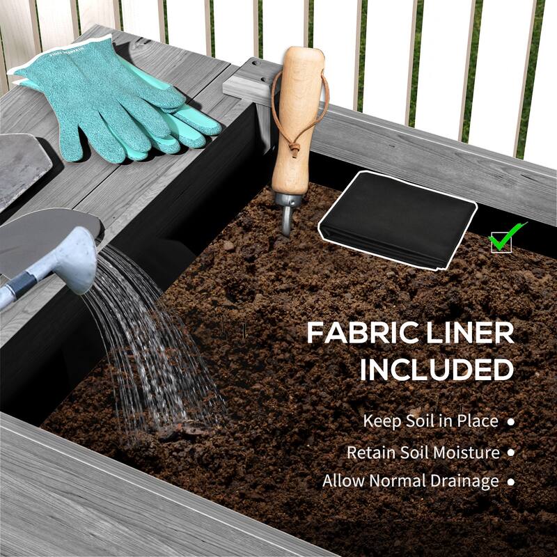 Fir Wood Raised Garden Bed with Bottom Shelf and Moisture-Retaining Liners Foldable Side Table - 81.5" W x 23.2" D x 30.7" H