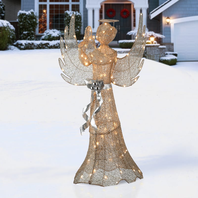 National Tree Company 53 in. Champagne Gold Praying Angel with LED Lights - 53 in