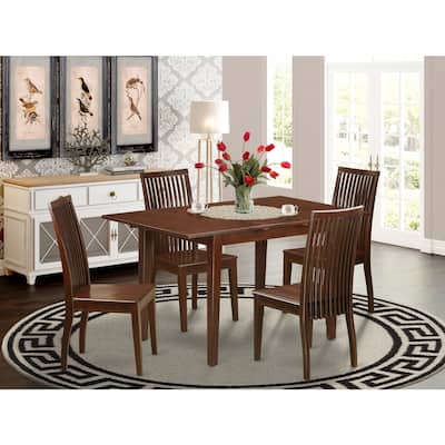 HomeStock 5-Piece Rectangle Mahogany Finish Solid Wood Top Dining table with 4 Chairs