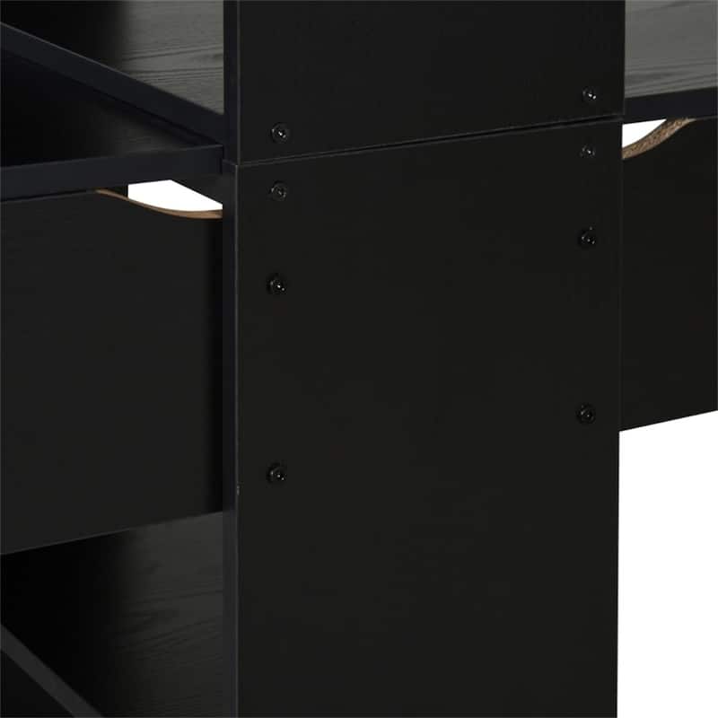 Particleboard Steel Dual Work Desk with 4-Tier Bookshelf