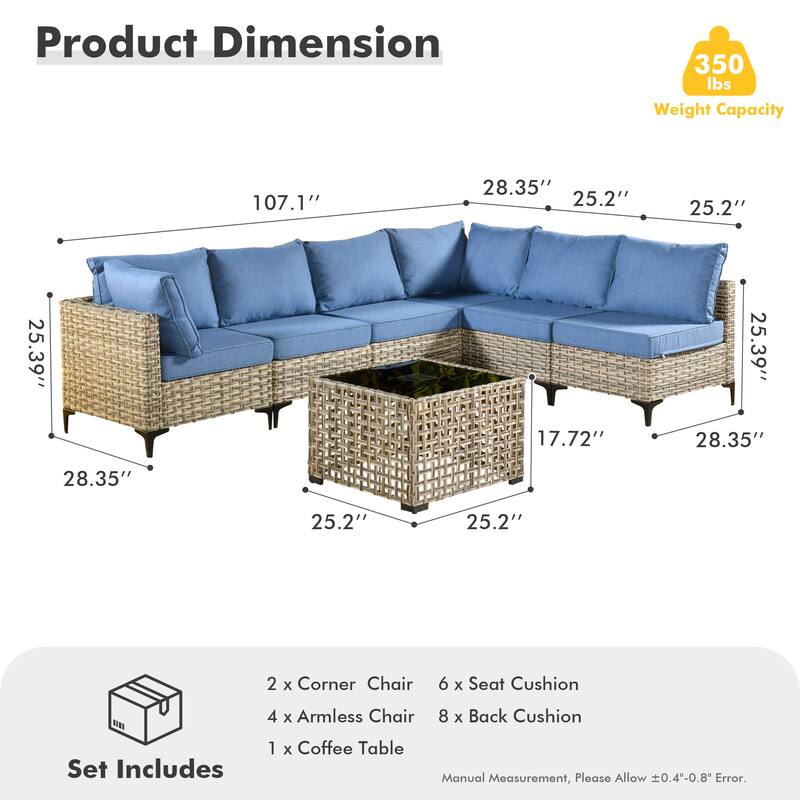 XIZZI 7-piece Outdoor Patio Furniture Rattan Wicker Modular Sofa Set with Table