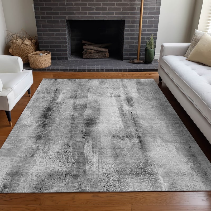 Machine Washable Indoor/ Outdoor Modern Imprints Chantille Rug