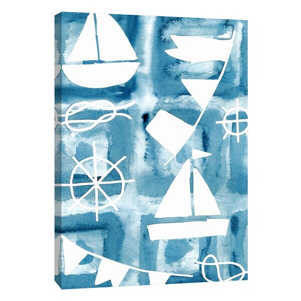 PTM Images 9-108665 PTM Canvas Collection 10" x 8" - "Blue Watercolor 5" Giclee Sailboats and Ship Wheels Art Print on Canvas