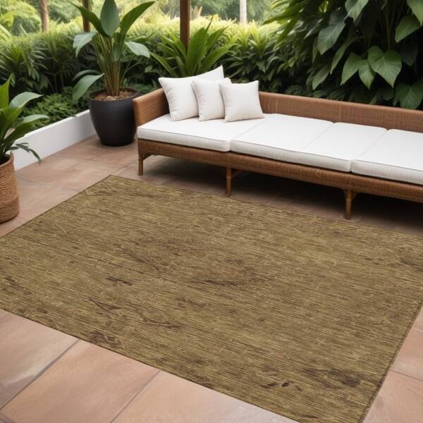 8' X 10' Brown And Tan Floral Washable Indoor Outdoor Area Rug - 9' x ...