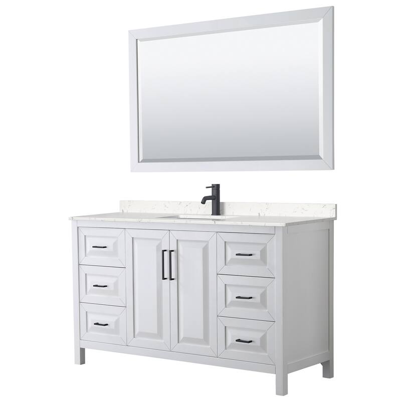 Wyndham Collection Daria 60" Free Standing Single Basin Vanity Set - White / Carrara Cultured Marble Top / Matte Black