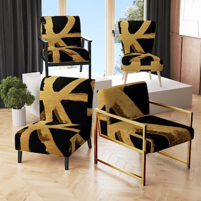 Designart "Black & White Crossing Paths I" Upholstered Abstract Accent Chair - Modern Arm Chair For Bedroom